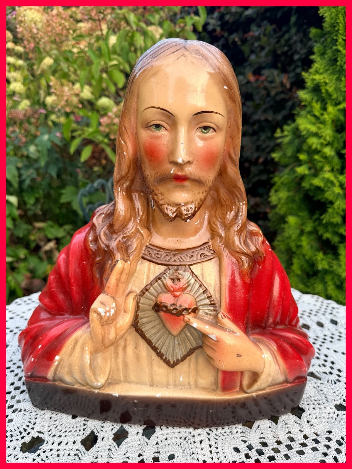 Brocant Jezus beeld buste heilig hart, Antiek en Kunst, Ophalen of Verzenden