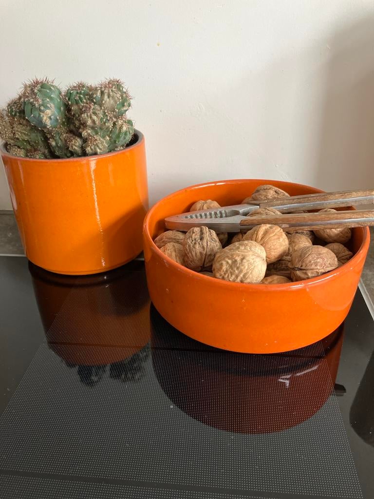 Twee unieke ADCO aardewerk potten keramiek oranje, Antiek en Kunst, Ophalen