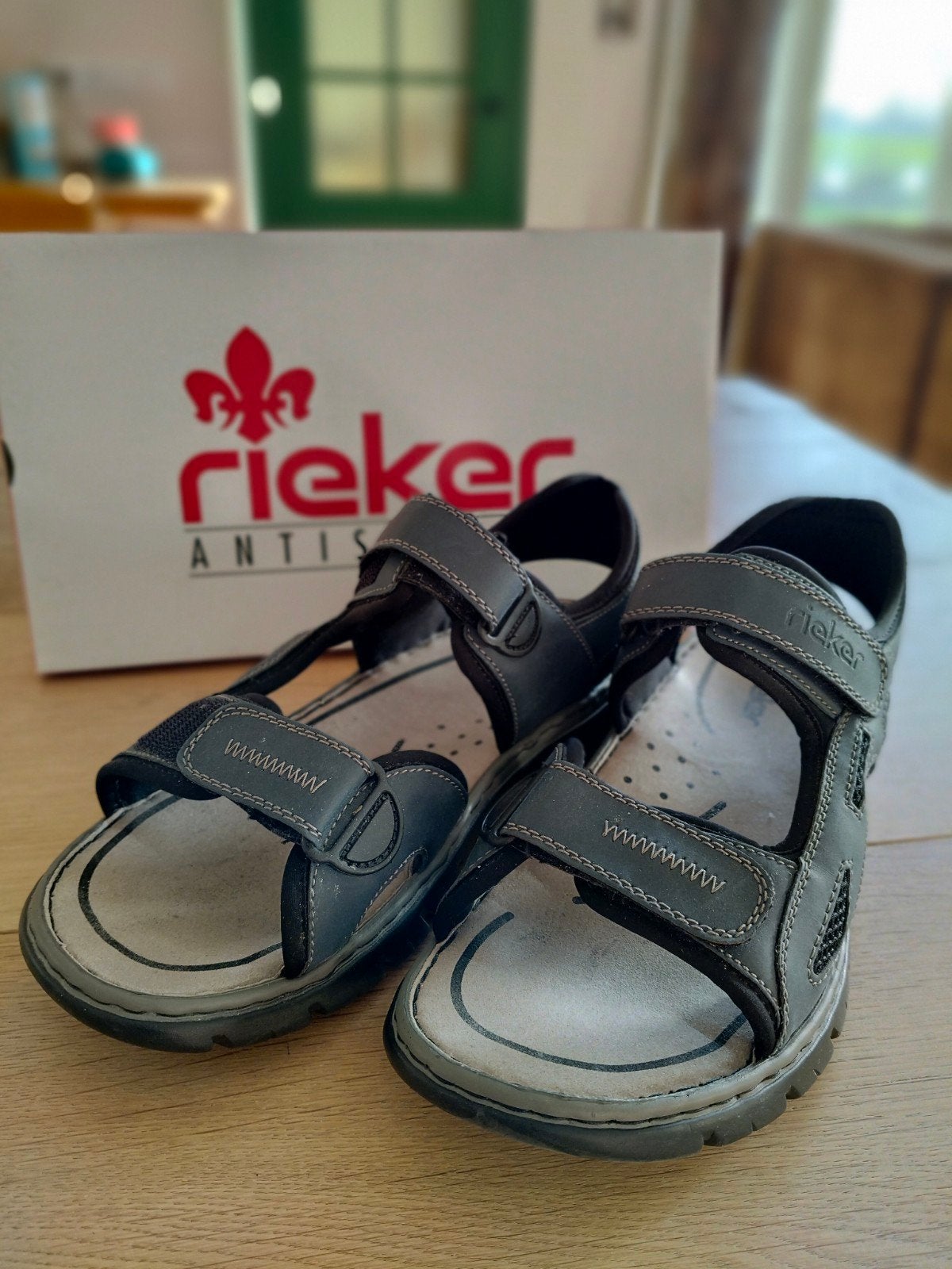 RIEKER Heren sandalen 43, zgan - ALS NIEUW, Sandalen, Zwart, Ophalen of Verzenden, Zo goed als nieuw