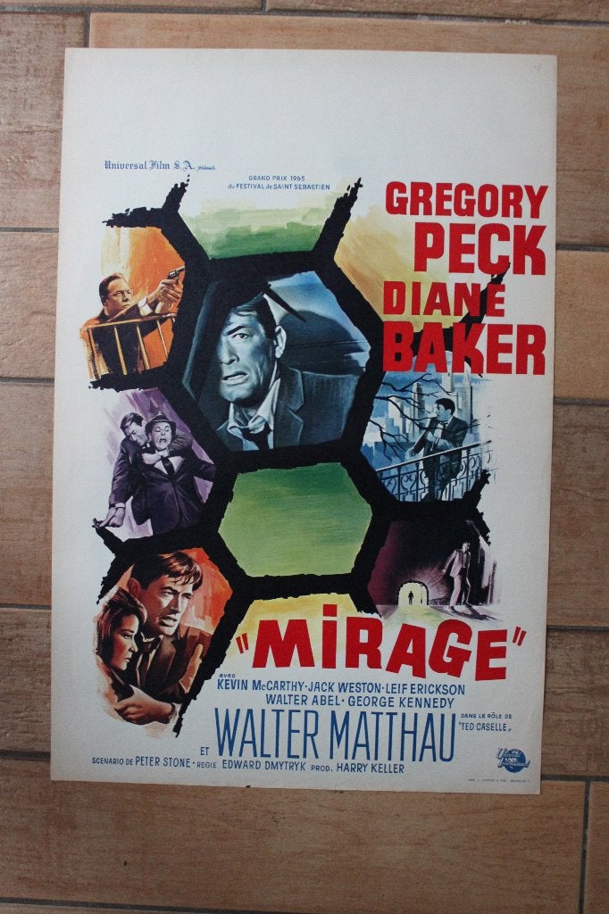 filmaffiche Mirage 1965 Gregory Peck filmposter, Rechthoekig Staand, Ophalen of Verzenden, Zo goed als nieuw, A1 t/m A3