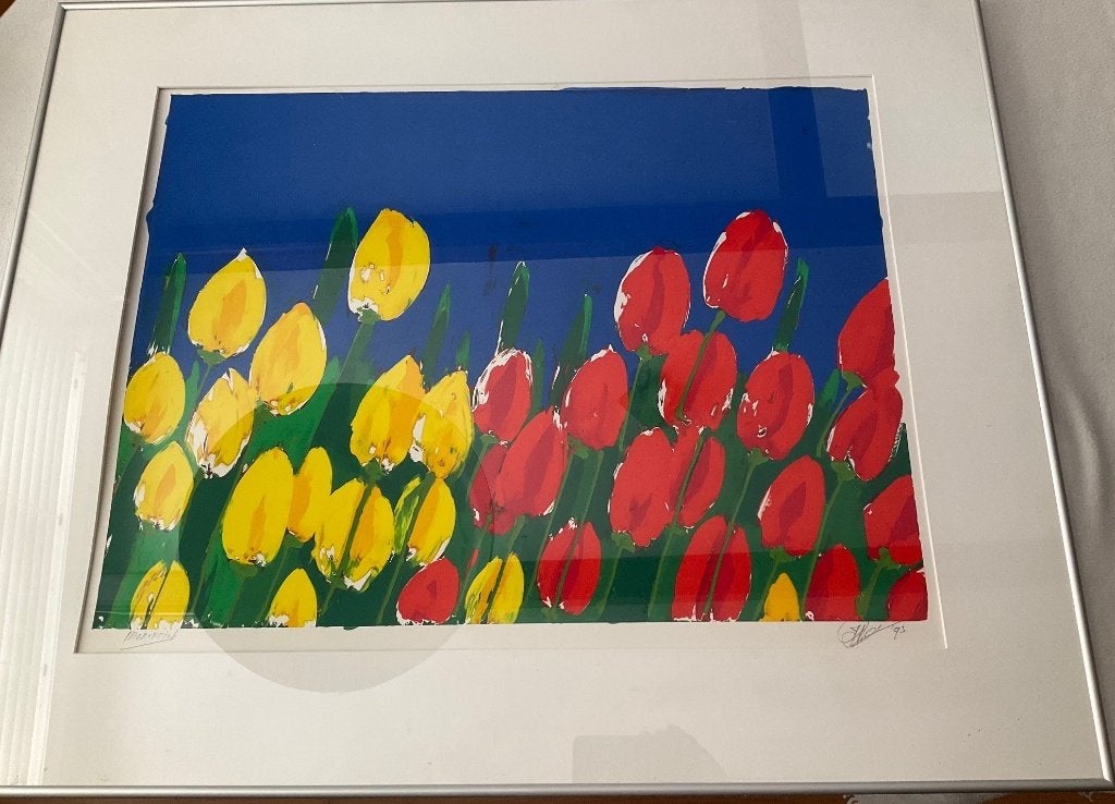 MONOPRINT - Joop Rozendaal - dé Noordwijkse tulpenschilder, Antiek en Kunst, Ophalen, Passe-partout, Papier/karton, Overige technieken