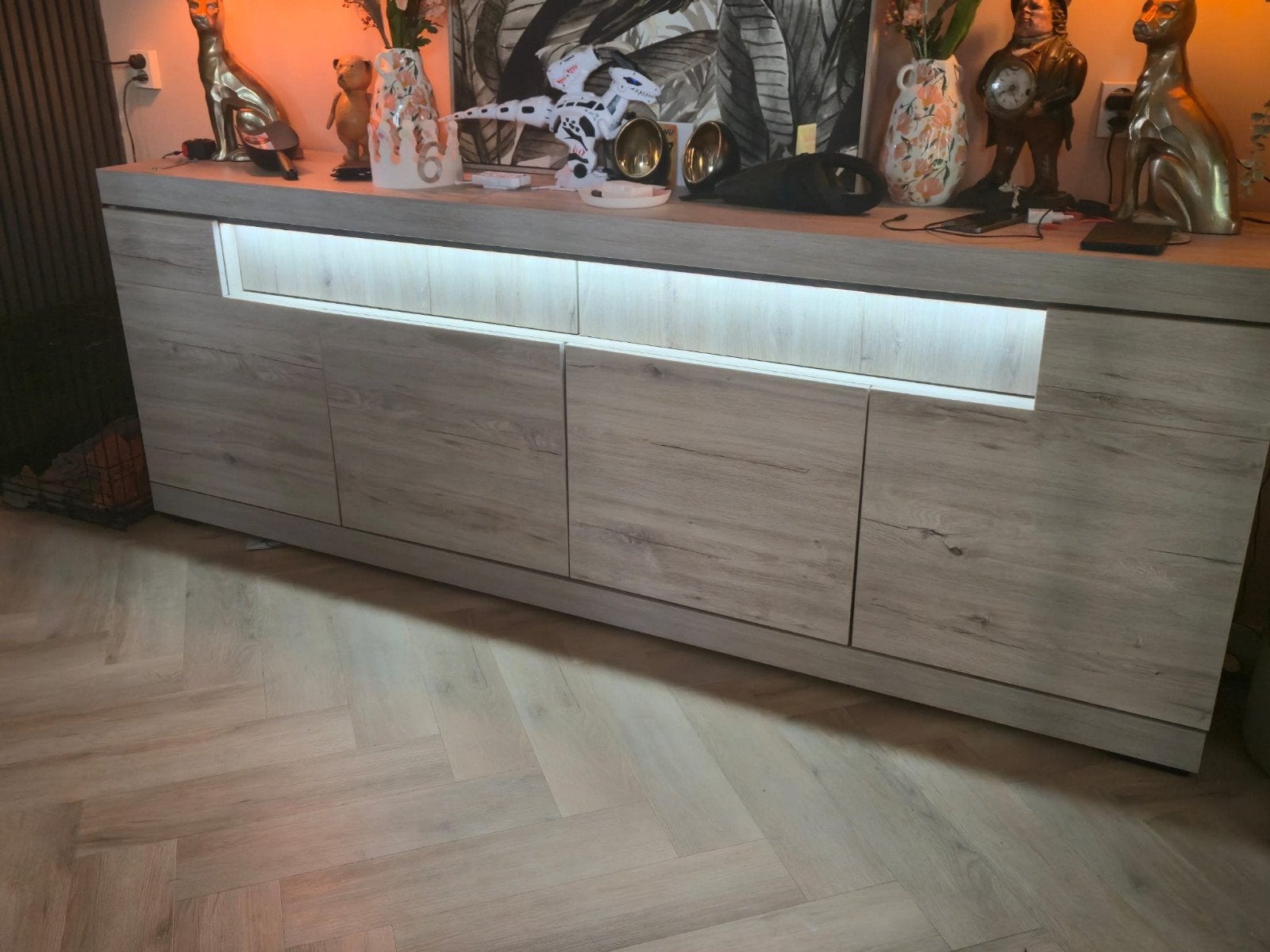 Set: Dressoir en TV-meubel met LED-verlichting, Ophalen, Zo goed als nieuw, 200 cm of meer, Minder dan 100 cm