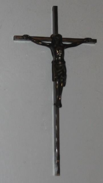 kruisbeeld metaal  20 x 10 cm116248, Ophalen of Verzenden, Zo goed als nieuw, Beeld(je), Christendom | Katholiek