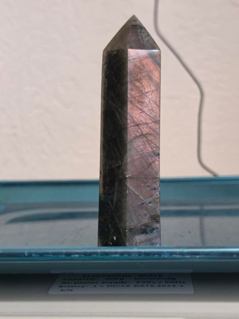 Labradoriet Obelisk - 236g, 12.5cm, 3.5cm diameter, Ophalen of Verzenden