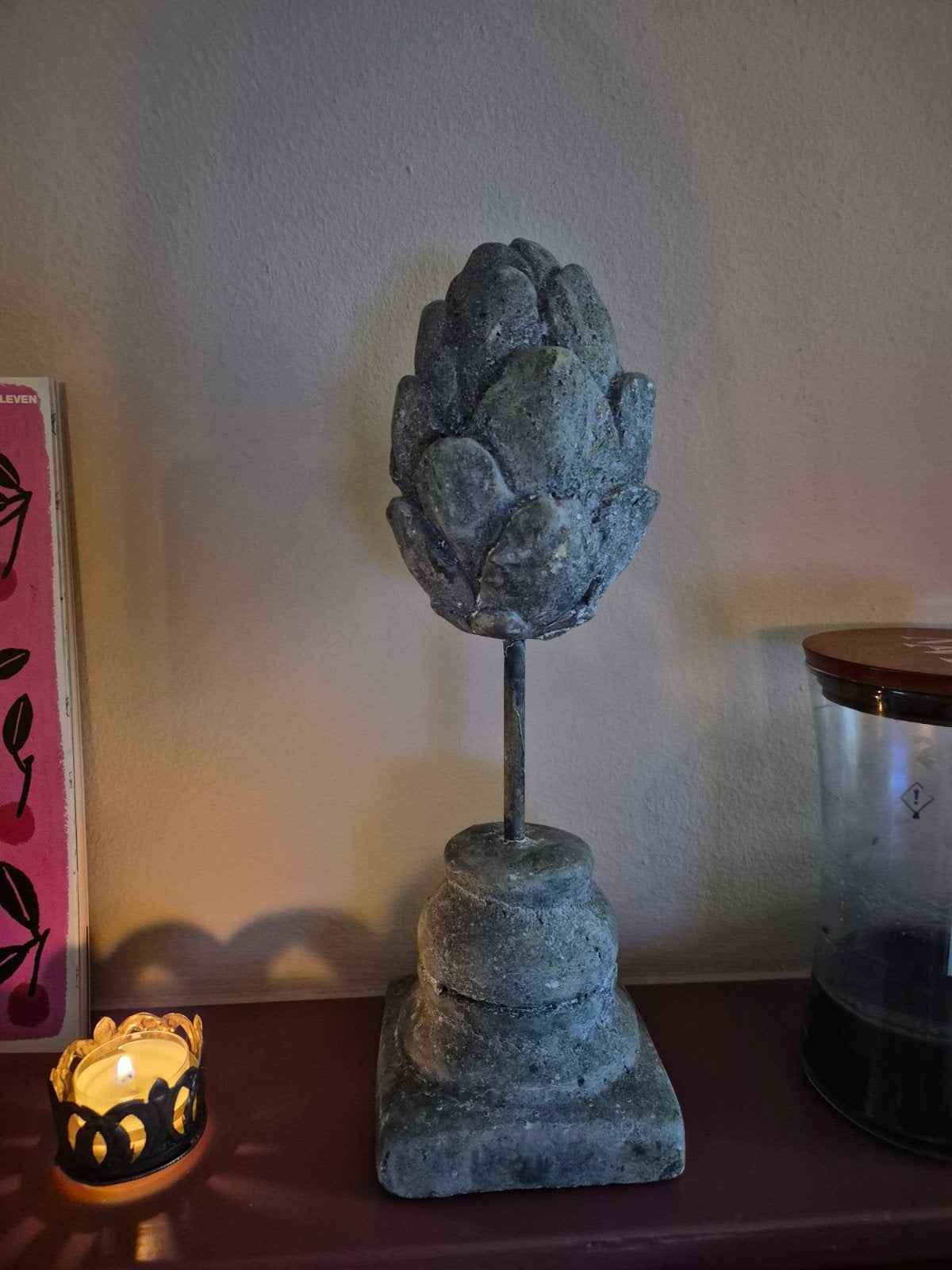 Decoratieve Artichoke betonnen ornament op voet 2 stuks, Ophalen of Verzenden, Grijs, Natuurlijk materiaal