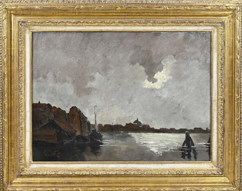 Leendert van der Vlist(1894-1962), Havengezicht Amsterdam, Ophalen of Verzenden