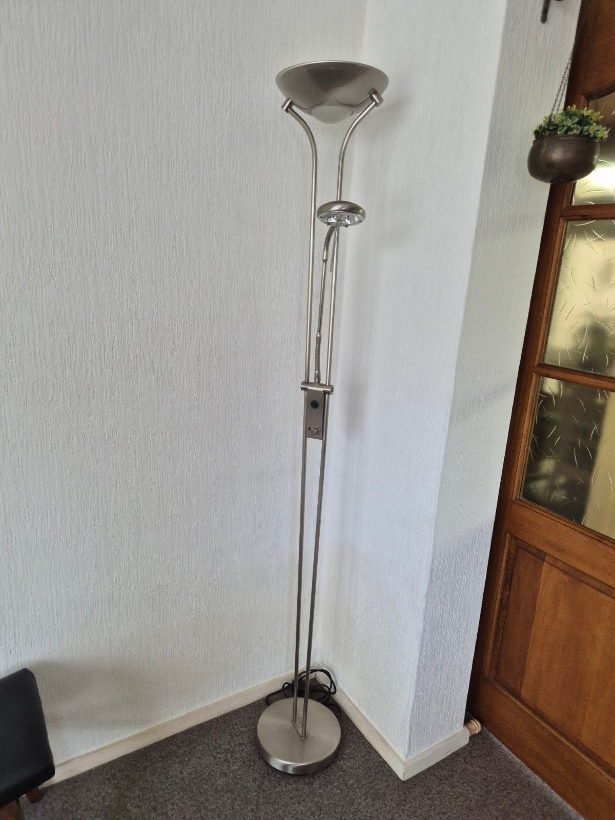 RVS Leeslamp met uplighter, 178cm hoog, Ophalen, Gebruikt, Metaal, 150 tot 200 cm