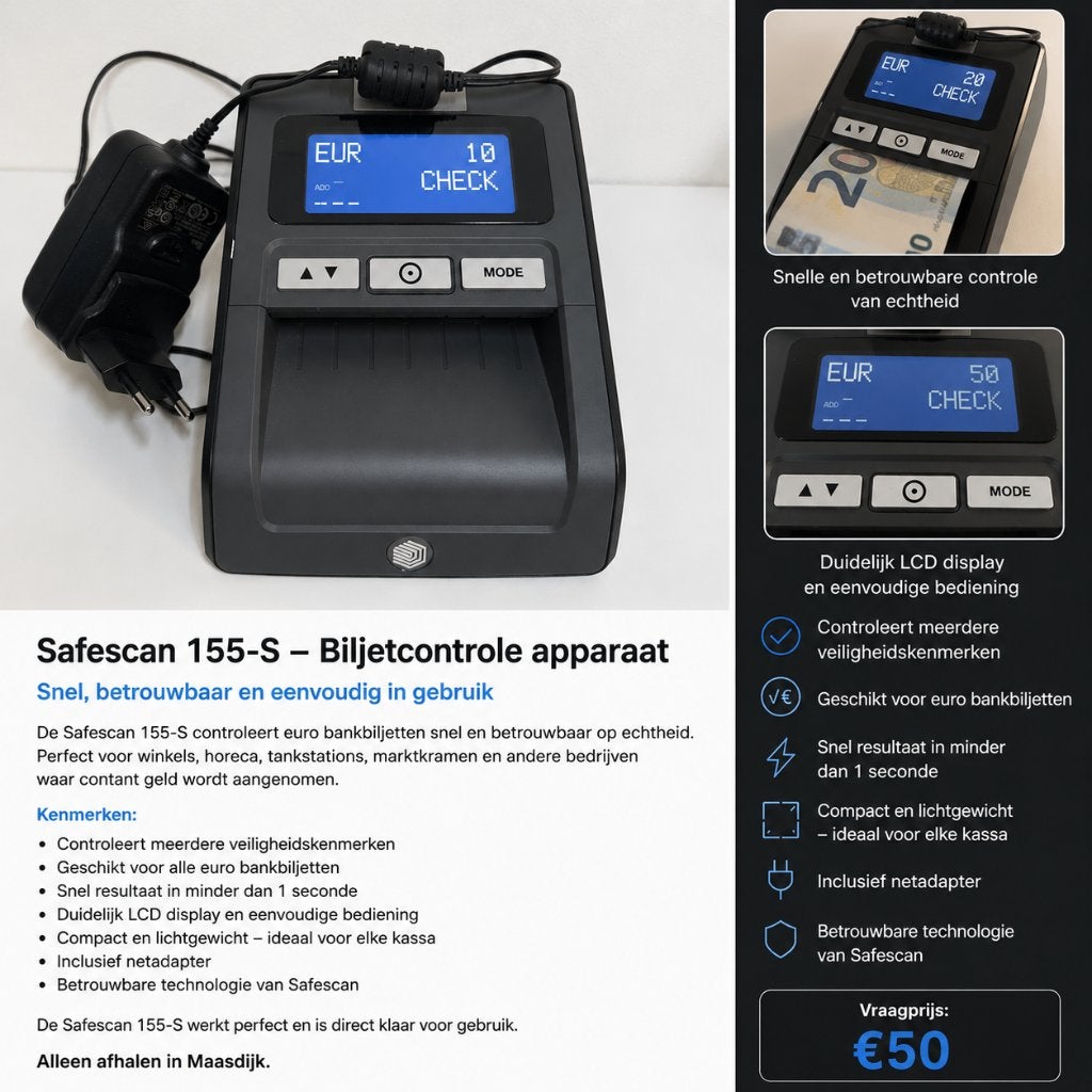 Safescan 155-S Biljettendetector  Controleapparaat, Ophalen of Verzenden, Valsgelddetector