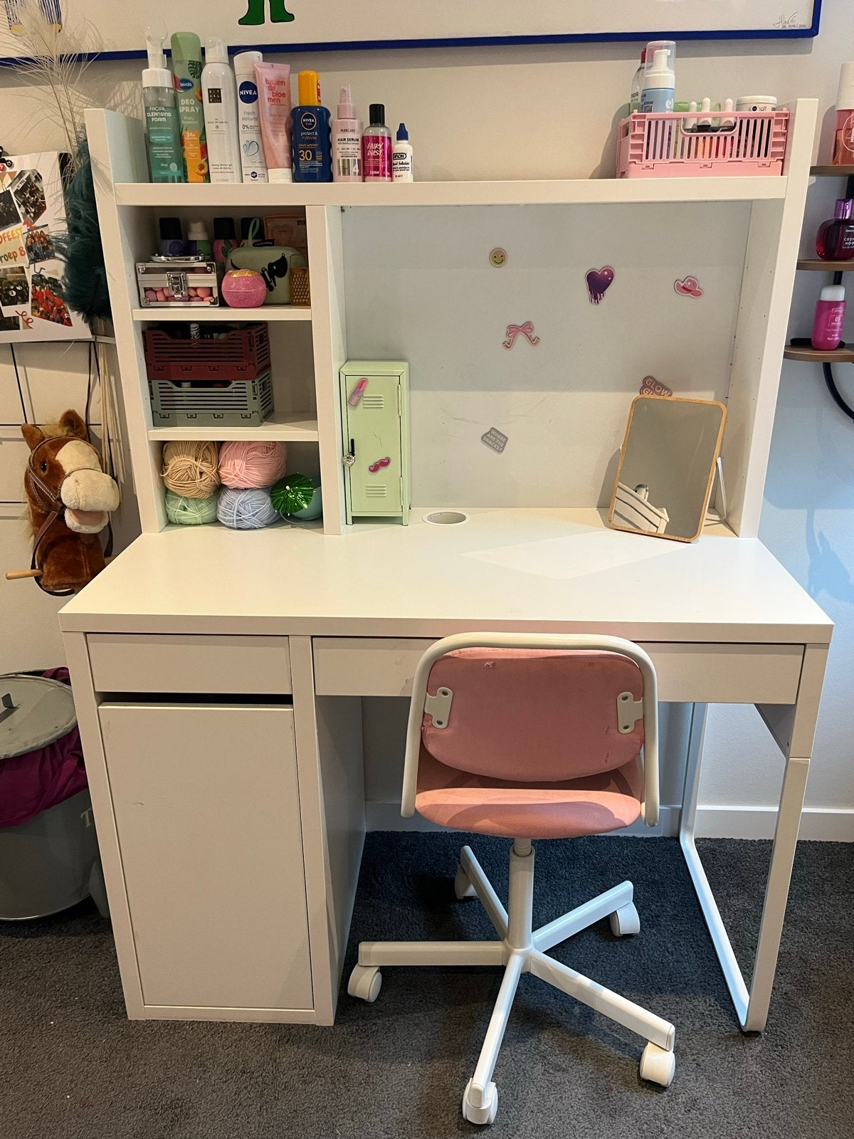 IKEA Micke kinderbureau met opzetstuk - Wit, Huis en Inrichting, Bureaus, Ophalen, Gebruikt, Met lades, IKEA