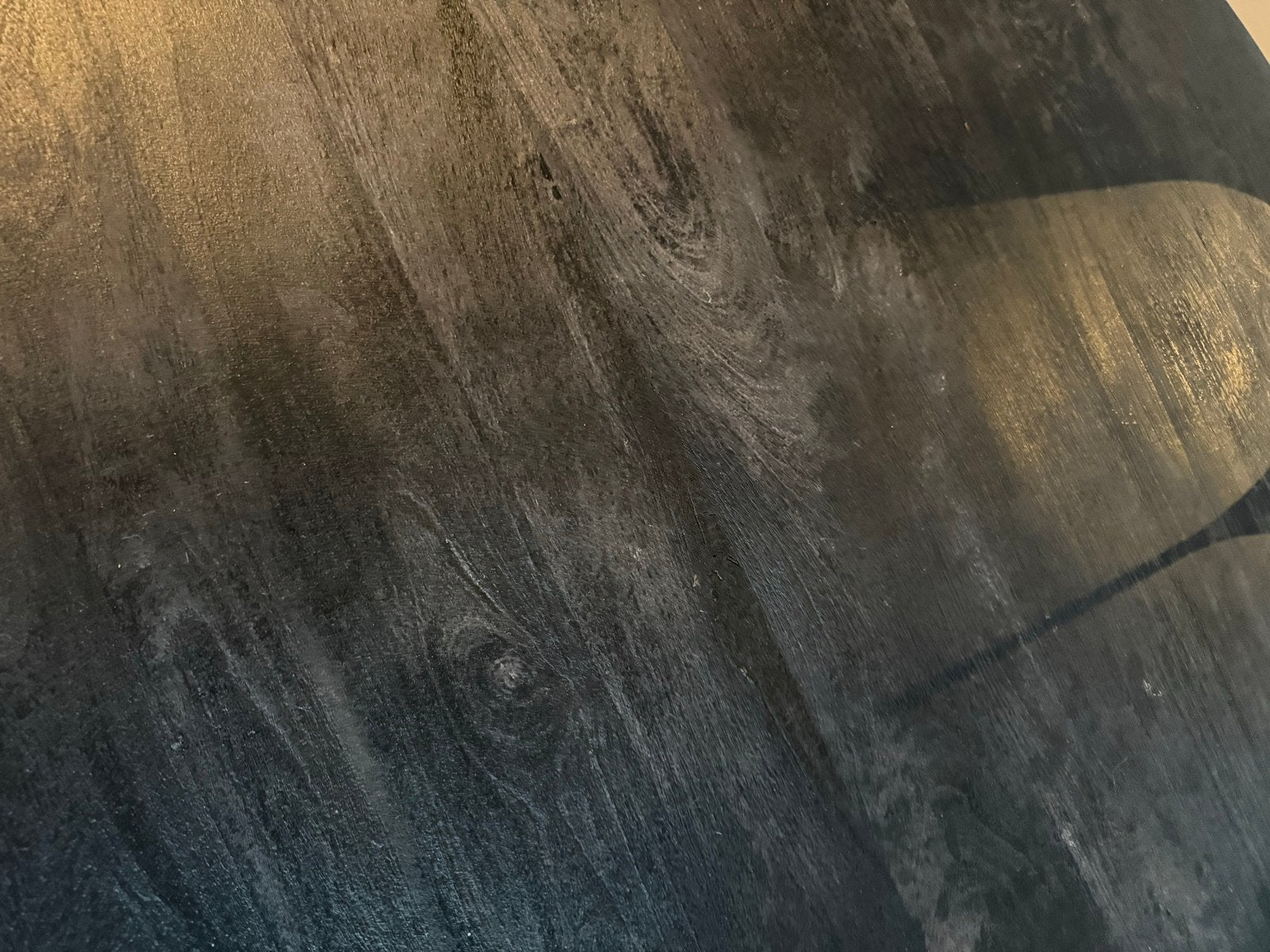 Eettafel zwart mango houten blad inclusief 4 eetstoelen, Ophalen, Gebruikt, 100 tot 150 cm, Rond