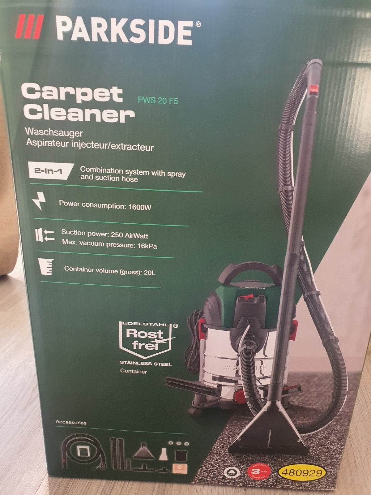 Parkside vaccum carpet cleaner 1600w new, Doe-het-zelf en Verbouw, Ophalen, Zo goed als nieuw