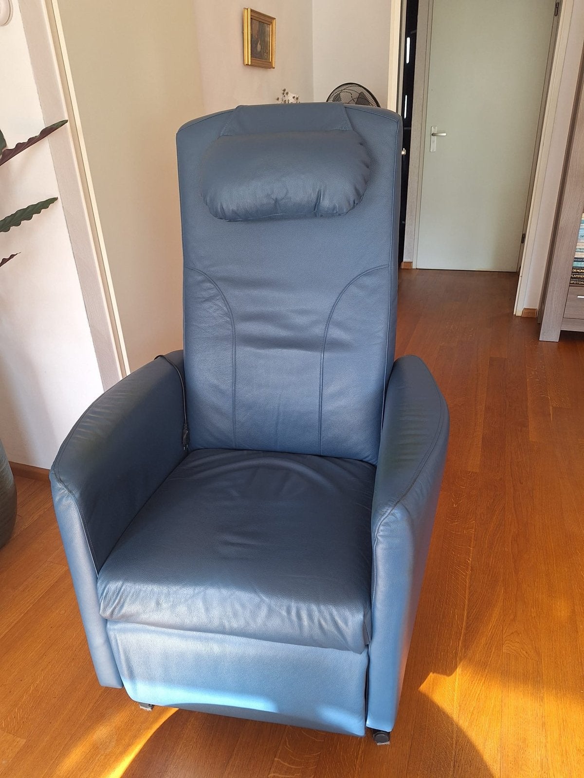 Elektrische sta op stoel - Blauw leer, Ophalen, Gebruikt, Blauw, Leer