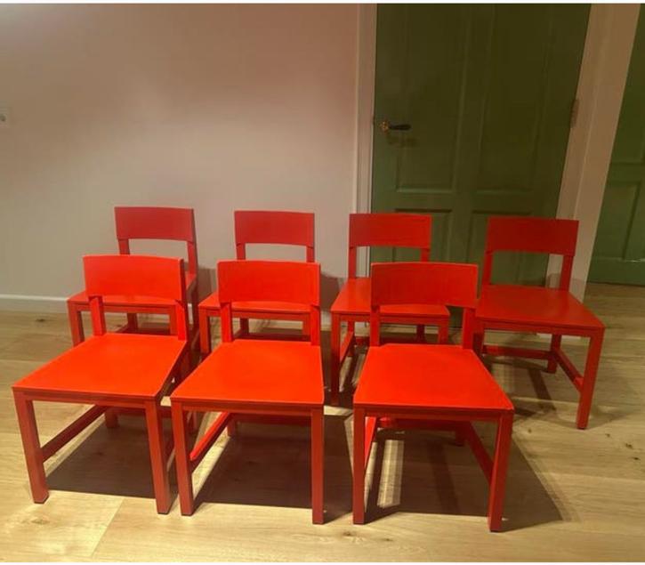 7 x AVL Shaker Studio Moooi Atelier van Lieshout Stoel Hout, Ophalen of Verzenden, Zo goed als nieuw, Vijf, Zes of meer stoelen