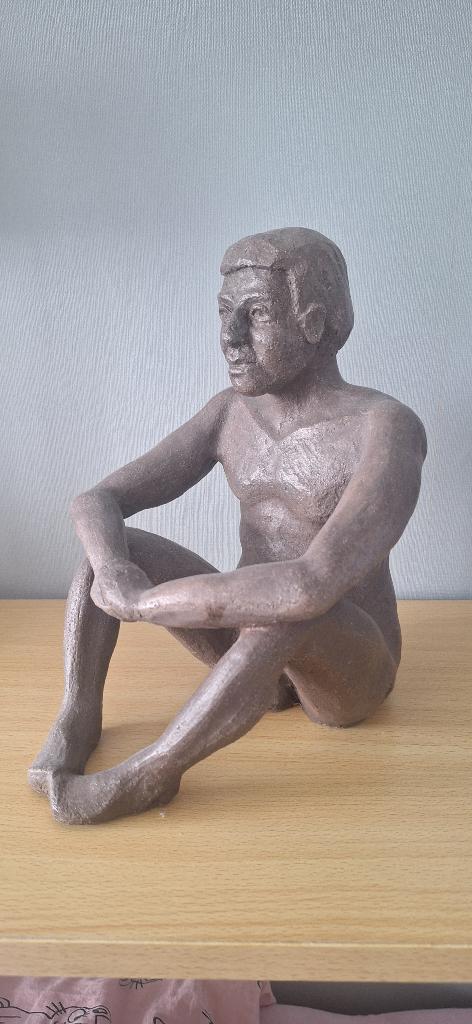 Aardewerk Beeld "Naakte Man", Ophalen, Minder dan 20 cm, Handgemaakt, Steen of Keramiek