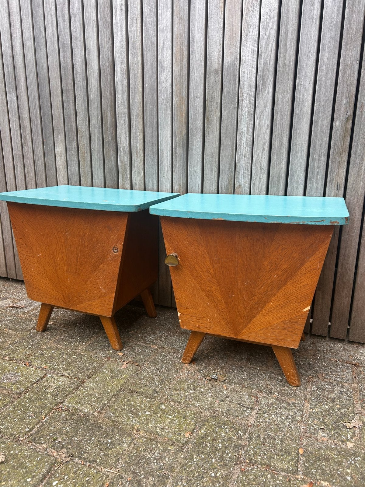 2 retro nachtkastjes, Ophalen, Gebruikt, Minder dan 45 cm, Minder dan 55 cm