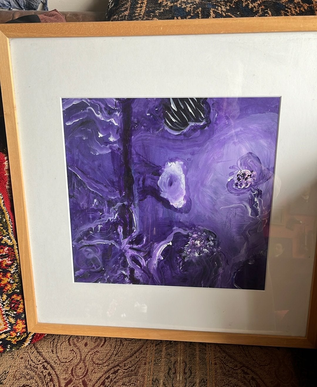 Mooie Schilderij in Zware Lijst achter Glas, Antiek en Kunst, Ophalen of Verzenden, Op houten frame, Acrylverf, Abstract