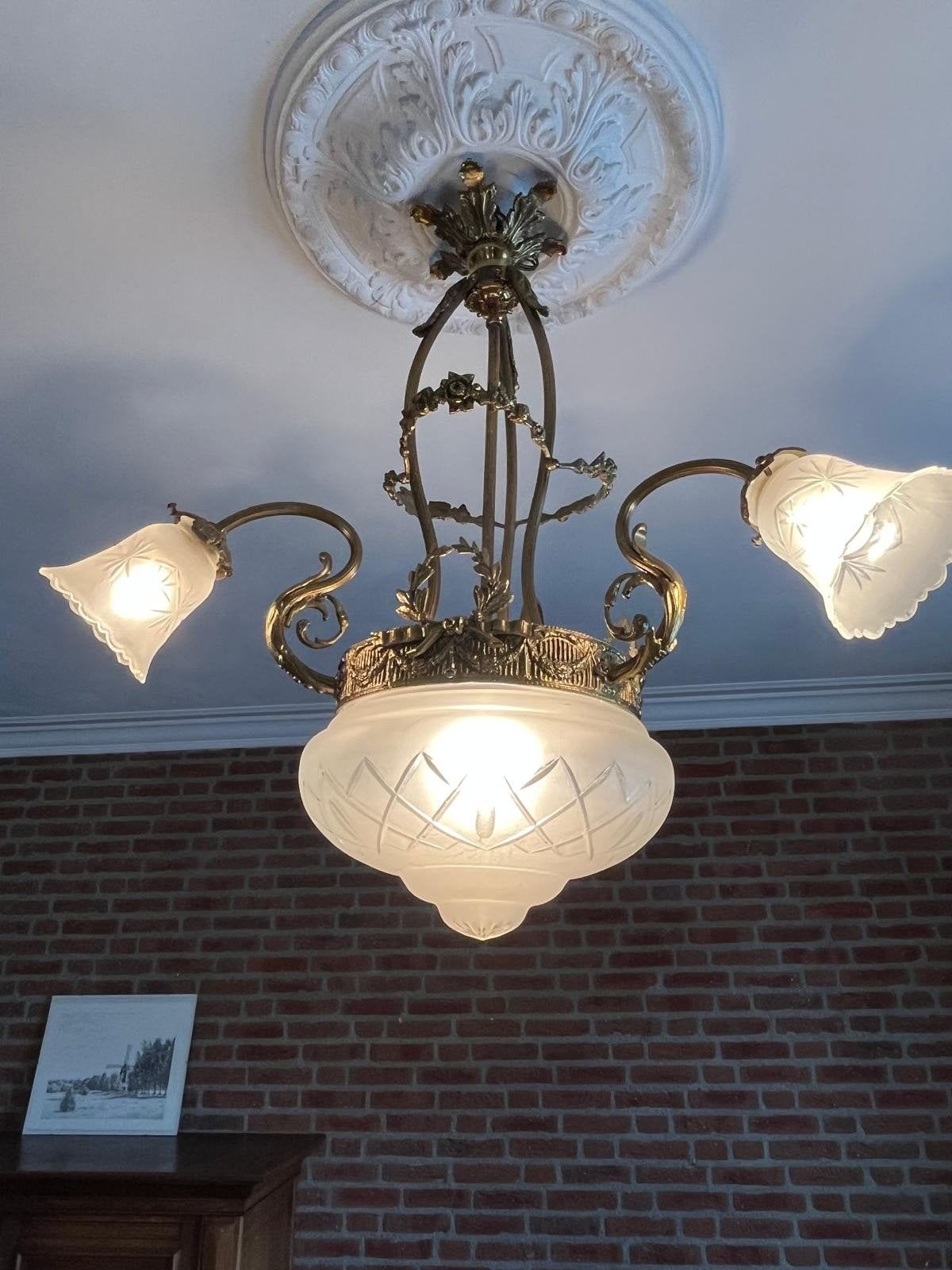 antieke art deco kroonluchter, Huis en Inrichting, Ophalen, Gebruikt