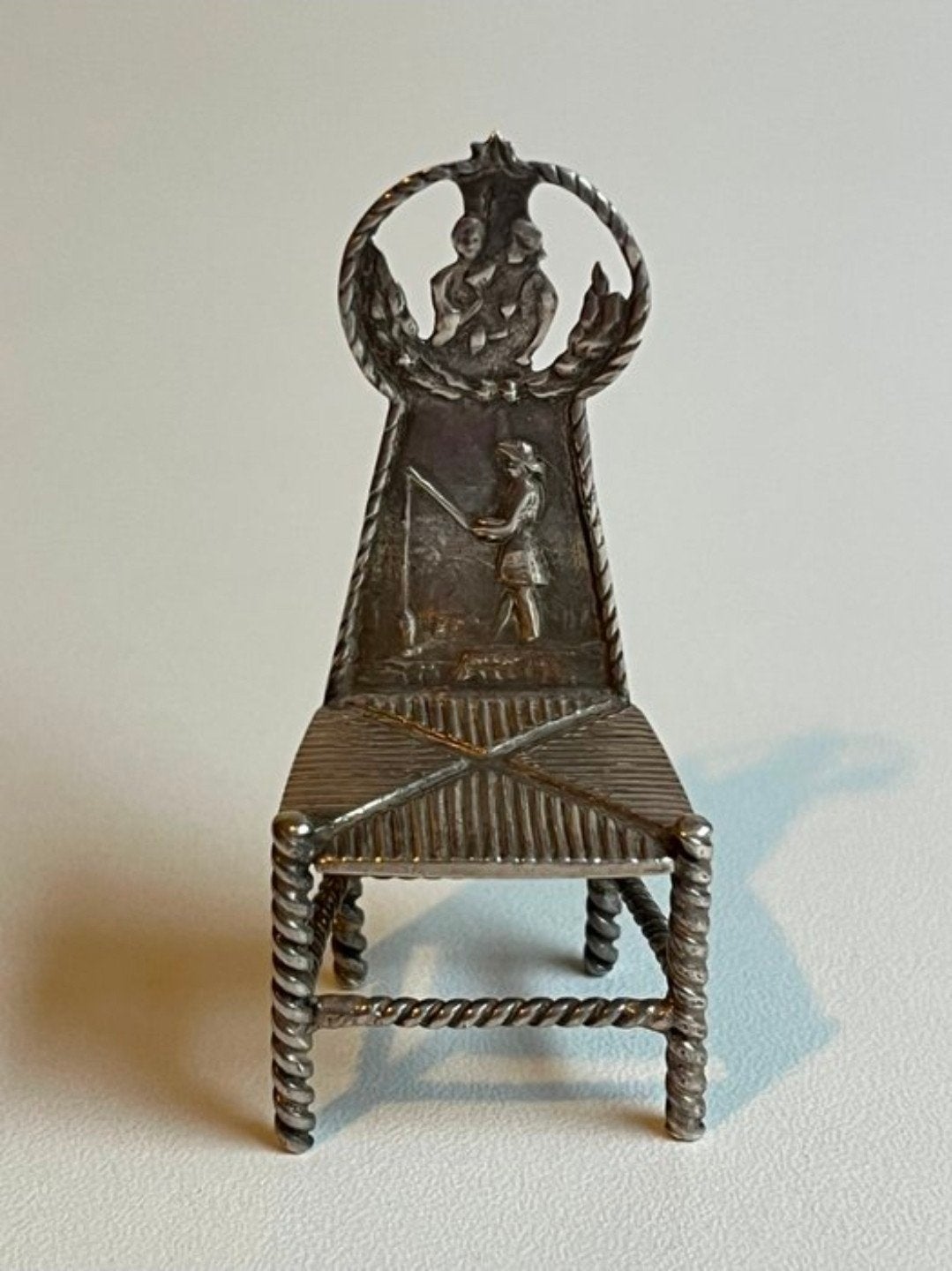 Antieke Zilveren Miniatuur Knoppenstoel H. Hooijkaas, Ophalen of Verzenden