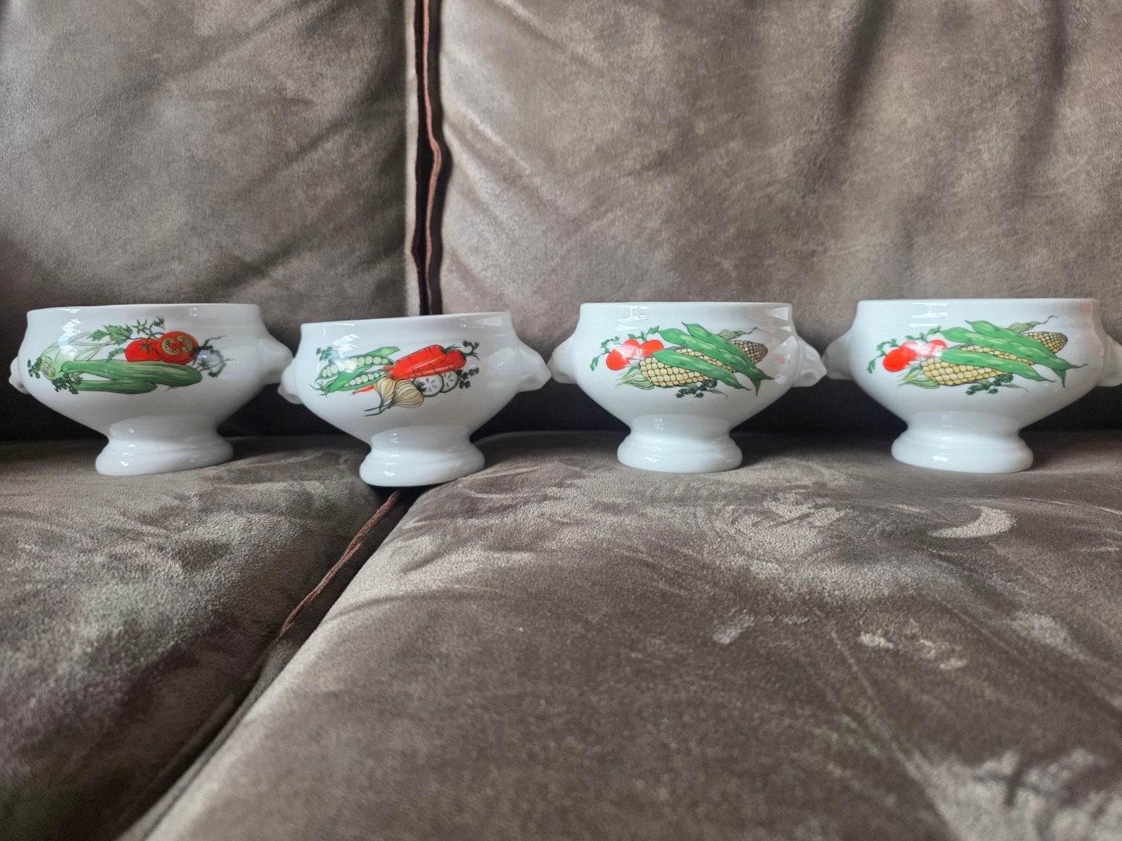 4x Vintage Seltmann Weiden soepkoppen met groenten decor, Ophalen of Verzenden