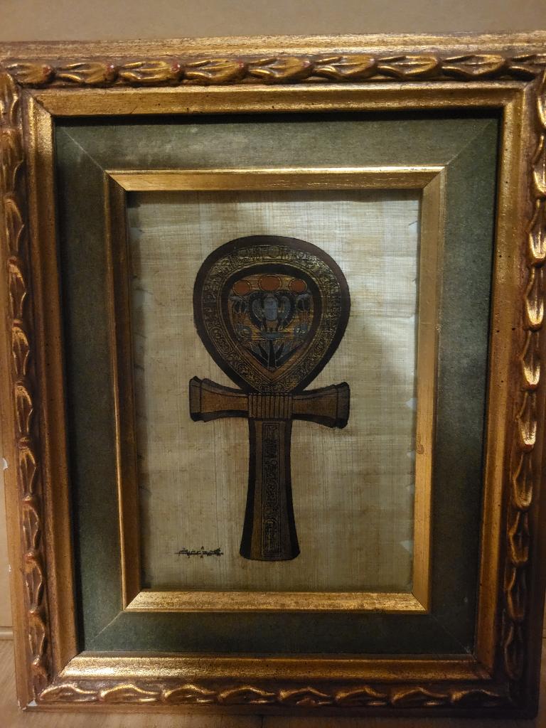 Egyptisch Ankh-symbool op papyrus in lijst, Antiek en Kunst, Ophalen of Verzenden