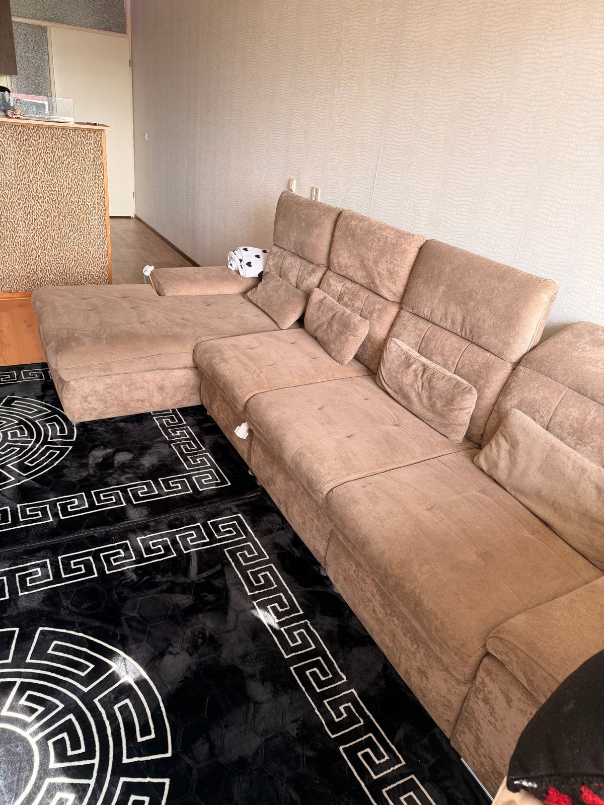 Grote beige hoekbank 3,30 m - 4 losse delen, Ophalen, Gebruikt, 100 tot 125 cm, Hoekbank