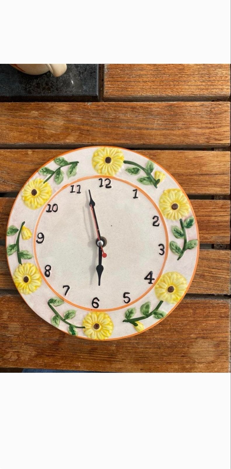 Antieke handgeschilderde keramische klok met zonnebloemen, Ophalen of Verzenden