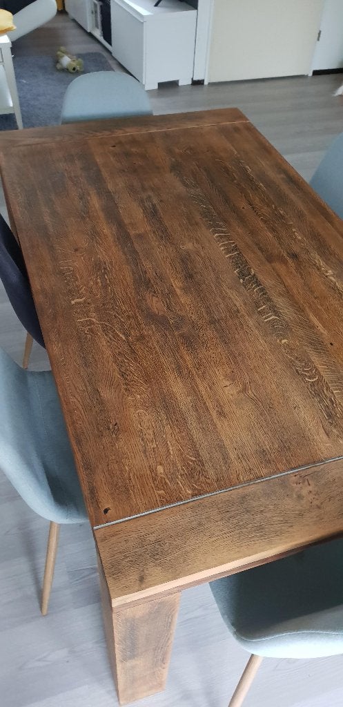 Stevige eiken eettafel massief hout 160x90 cm, Gebruikt, 50 tot 100 cm, Vijf personen of meer, 150 tot 200 cm