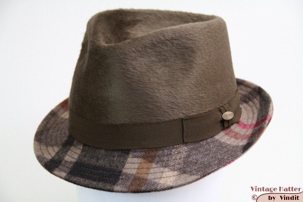 Gleufhoed Trilby Mayser beige geruit groen haarvilt 58 en 60, 60 cm (XL, 7½ inch) of meer, Nieuw, Ophalen of Verzenden, Hoed