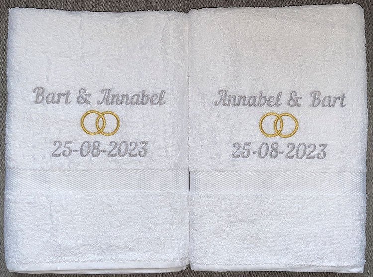 Handdoek Huwelijk geborduurd met namen & datum, Overige kleuren, Overige merken, Handdoek, Nieuw