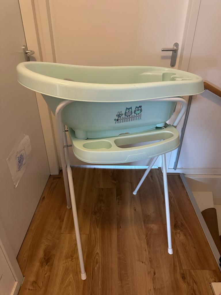 Bébé-jou mintgroen babybadje met inzet en thermometer, Ophalen, Gebruikt, Badje, Bébé-jou