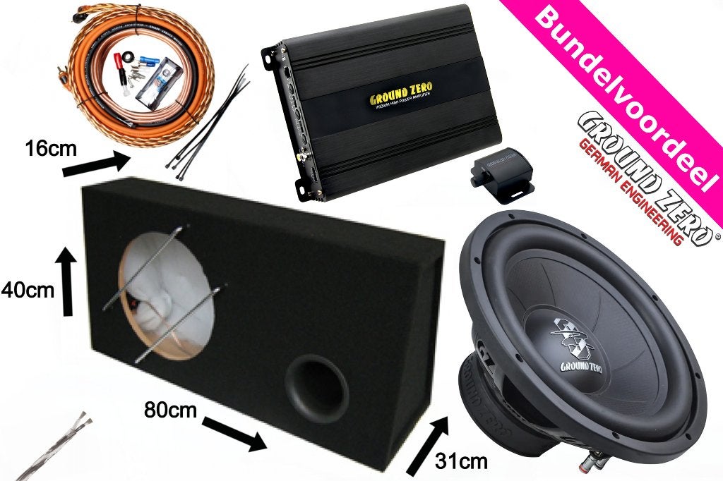 Ground Zero 48 Liter Subwoofer Kist + Versterker + Kabelset, Auto diversen, Autospeakers, ., Nieuw, Ophalen of Verzenden, .