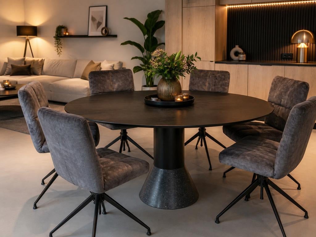 Arco Balance Eettafel Rond 130cm - Uitschuifbaar, Ophalen of Verzenden, Zo goed als nieuw, Modern, Design