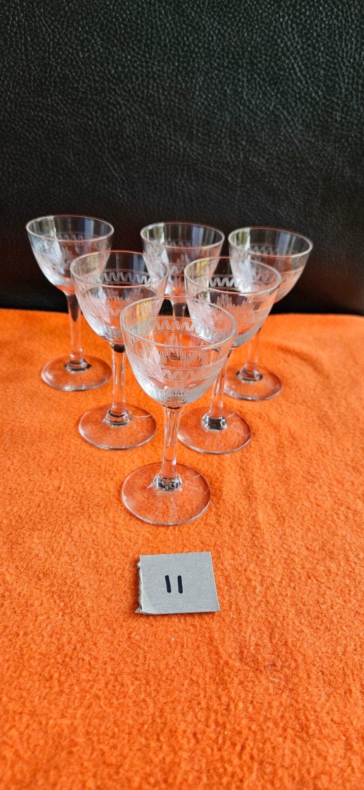6x Antieke Borrelglaasjes / Sherry Glazen - Geëtst Kristal -, Verzamelen, Ophalen of Verzenden, Zo goed als nieuw, Overige typen