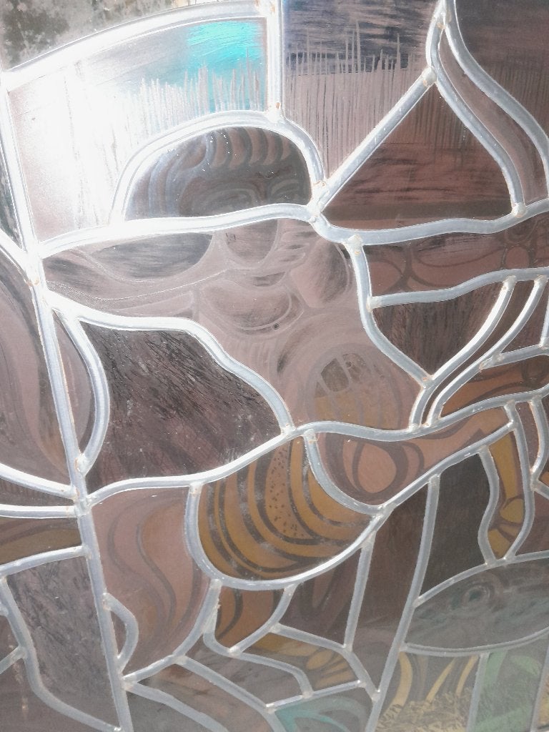 glas in lood paneel sterrenbeeld vis en boogschutter, Ophalen, Gebruikt, Minder dan 80 cm, Minder dan 80 cm
