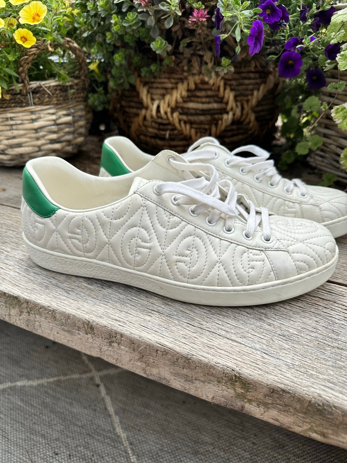 Gucci Ace G Rhombus Sneakers - Maat 9,5 - Zo goed als nieuw, Ophalen of Verzenden, Zo goed als nieuw, Wit, Sneakers of Gympen