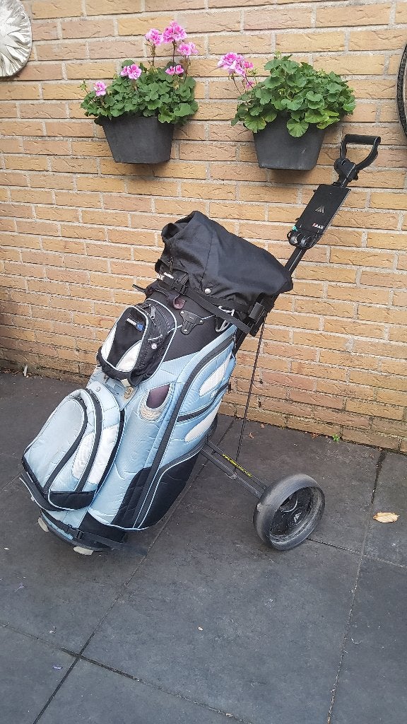 Golftas BagBoy, golftrolley, 10 golfclubs, paraplu,balhengel, Ophalen, Gebruikt, Set, Overige merken