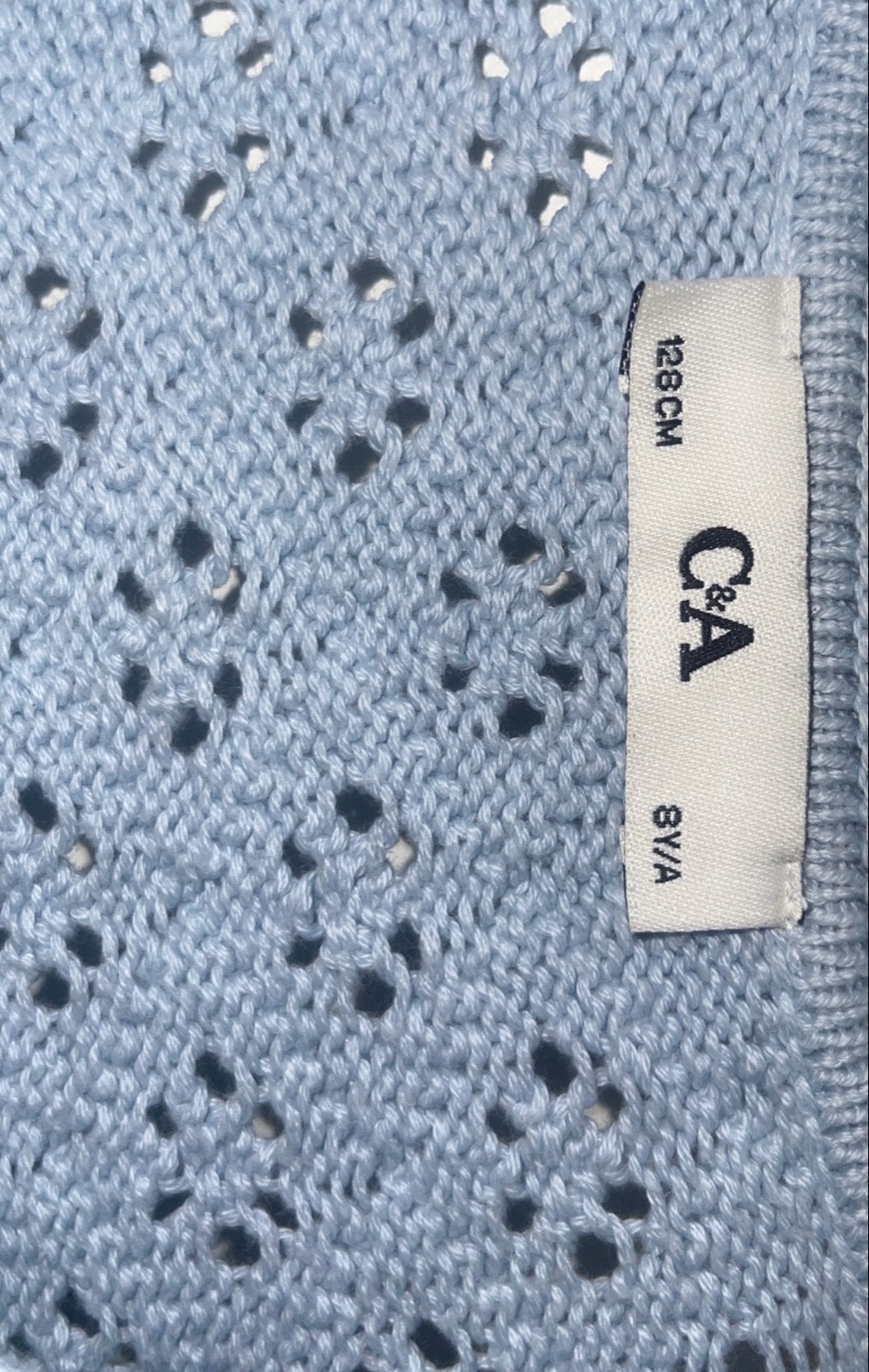 C&A Lichtblauwe Gebreide Bolero Maat 128, Ophalen of Verzenden, Zo goed als nieuw, Meisje, Trui of Vest
