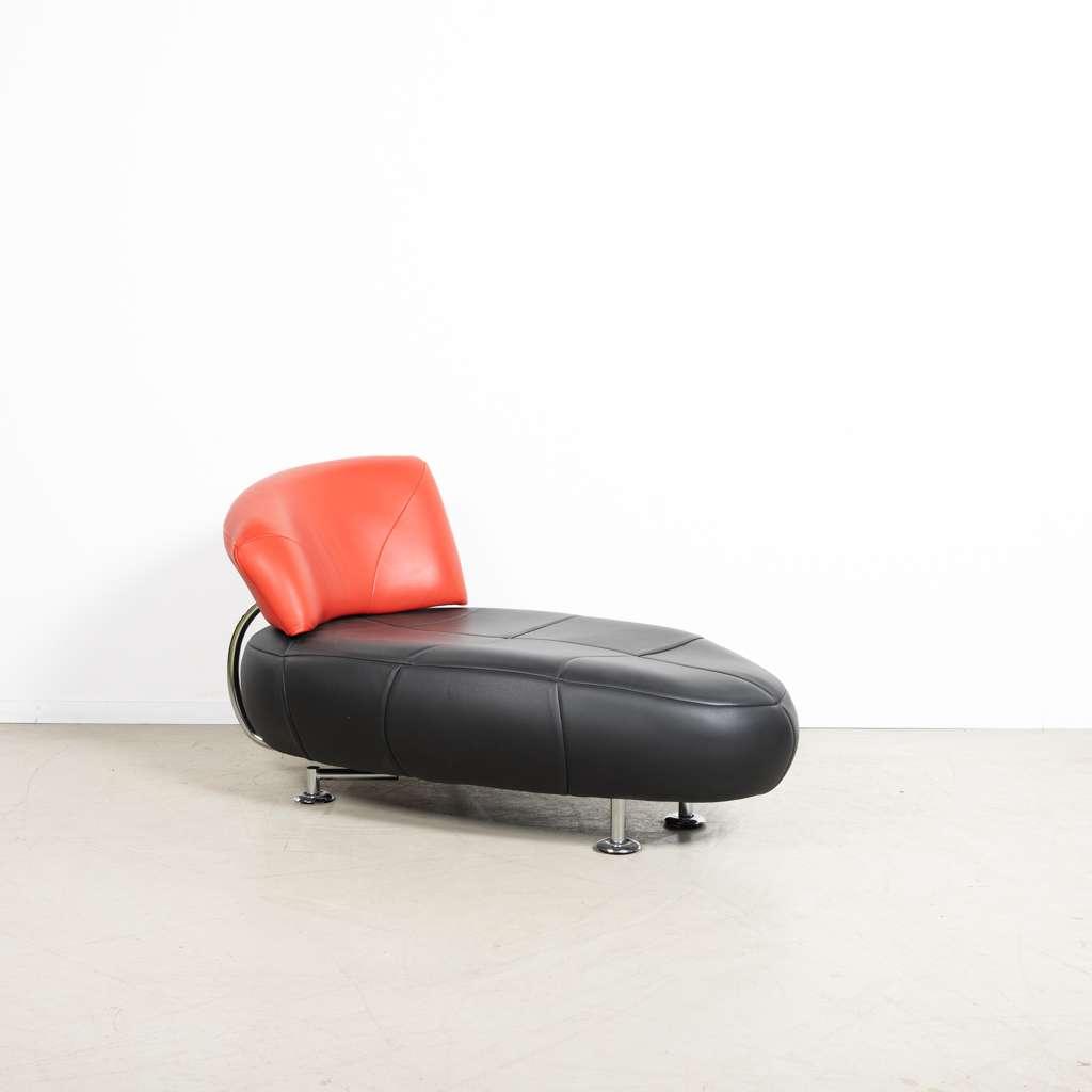 1x Leolux Kikko Chaise Longue Fauteuil Rood/Zwart Leer