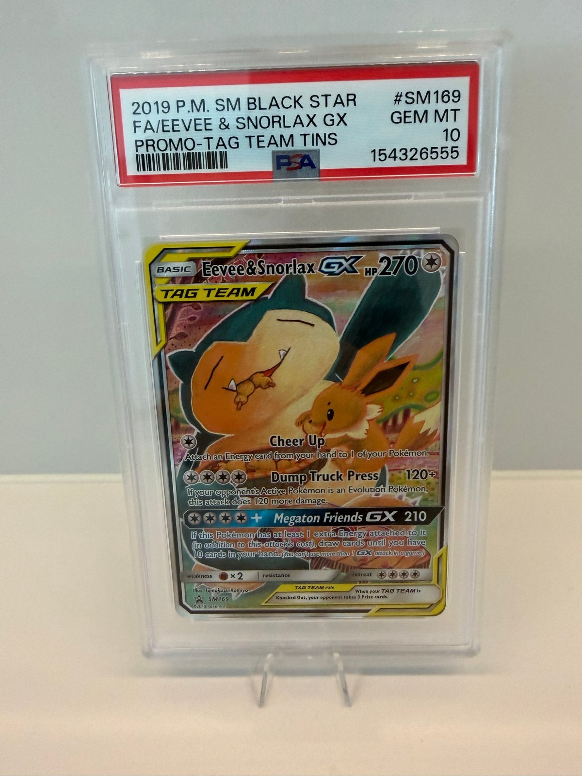 PSA 10 Eevee & Snorlax GX SM169 Promo Black Star, Hobby en Vrije tijd, Verzamelkaartspellen | Pokémon, Ophalen of Verzenden, Nieuw