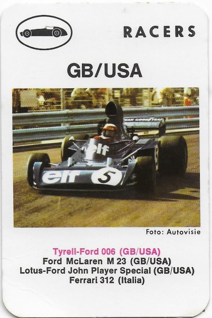ak 1010  -- autokaartje racers Tyrrell-Ford 006, Verzenden, Zo goed als nieuw, Auto's