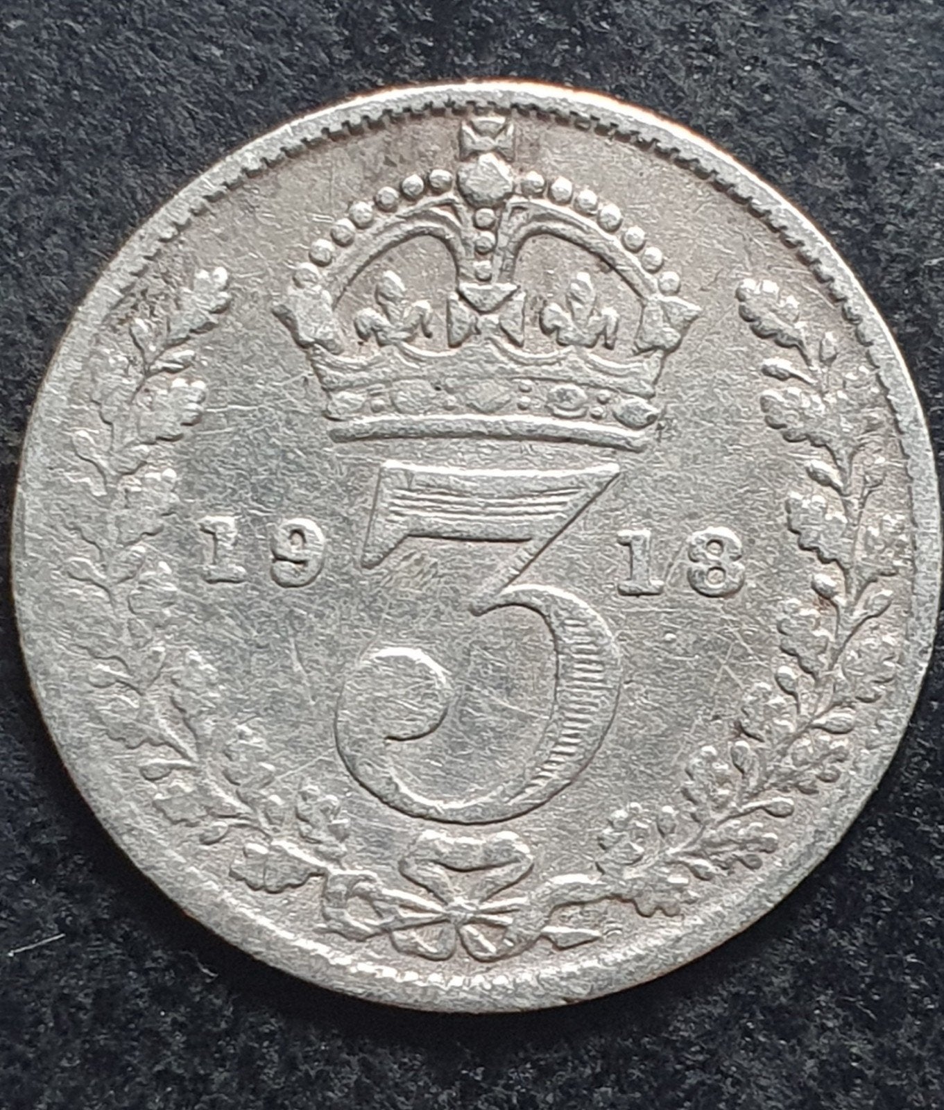 Zilveren 3 pence munt uit 1918 Engeland., Ophalen of Verzenden, Overige landen, Losse munt, Zilver