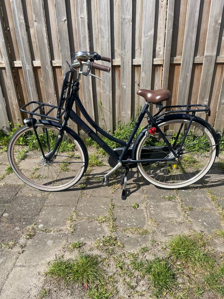 Transportfiets Dames - Donkerblauw met bruin zadel, Ophalen, Versnellingen, Trommelrem, 53 tot 56 cm