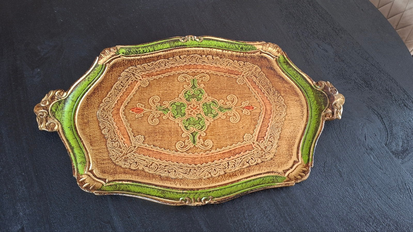 Vintage Italiaans decoratief dienblad, Ophalen, Rechthoekig, Hout
