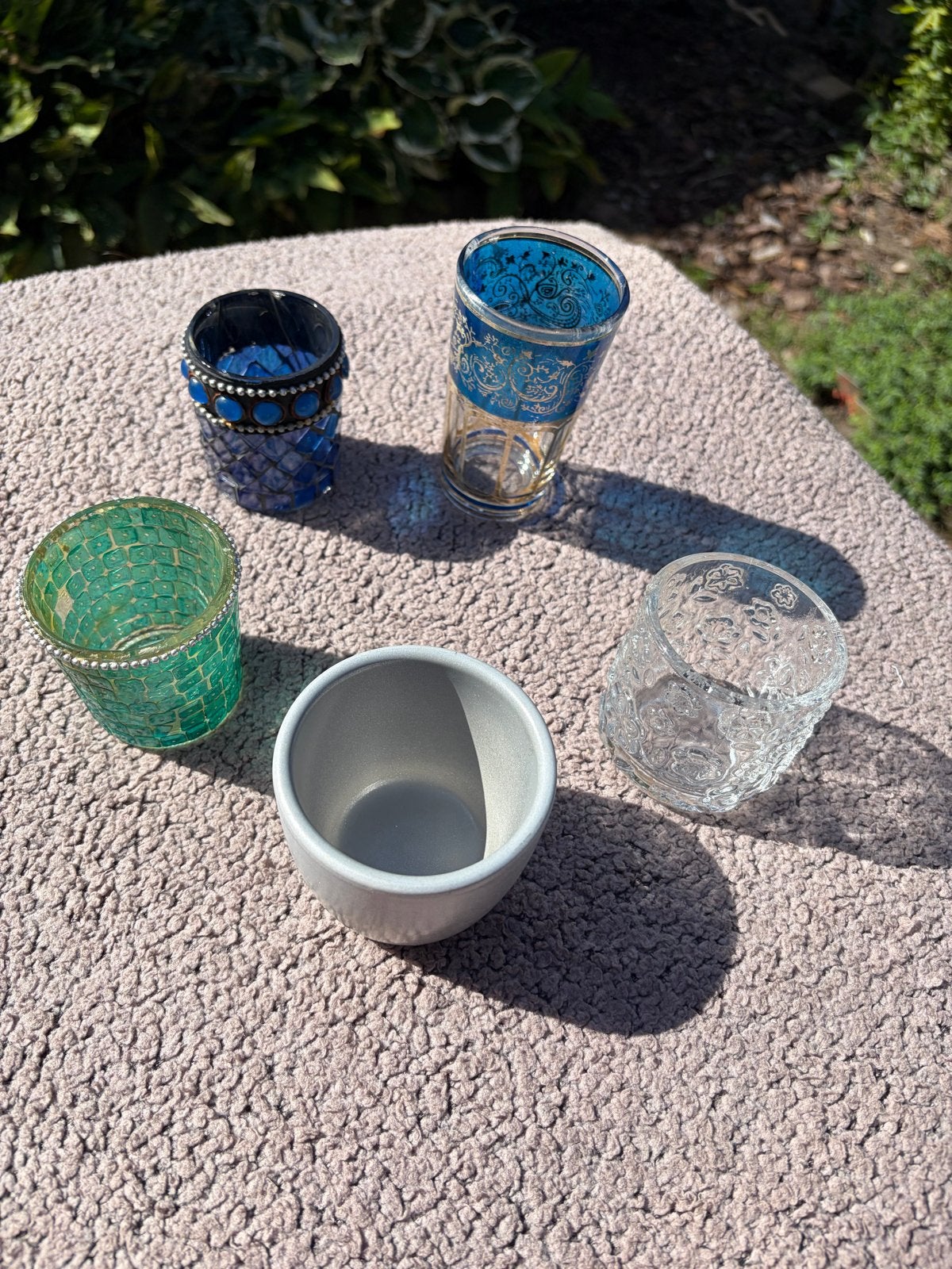 Set van 5 diverse waxinelichthouders, Ophalen, Gebruikt, Blauw, Waxinelichthouder