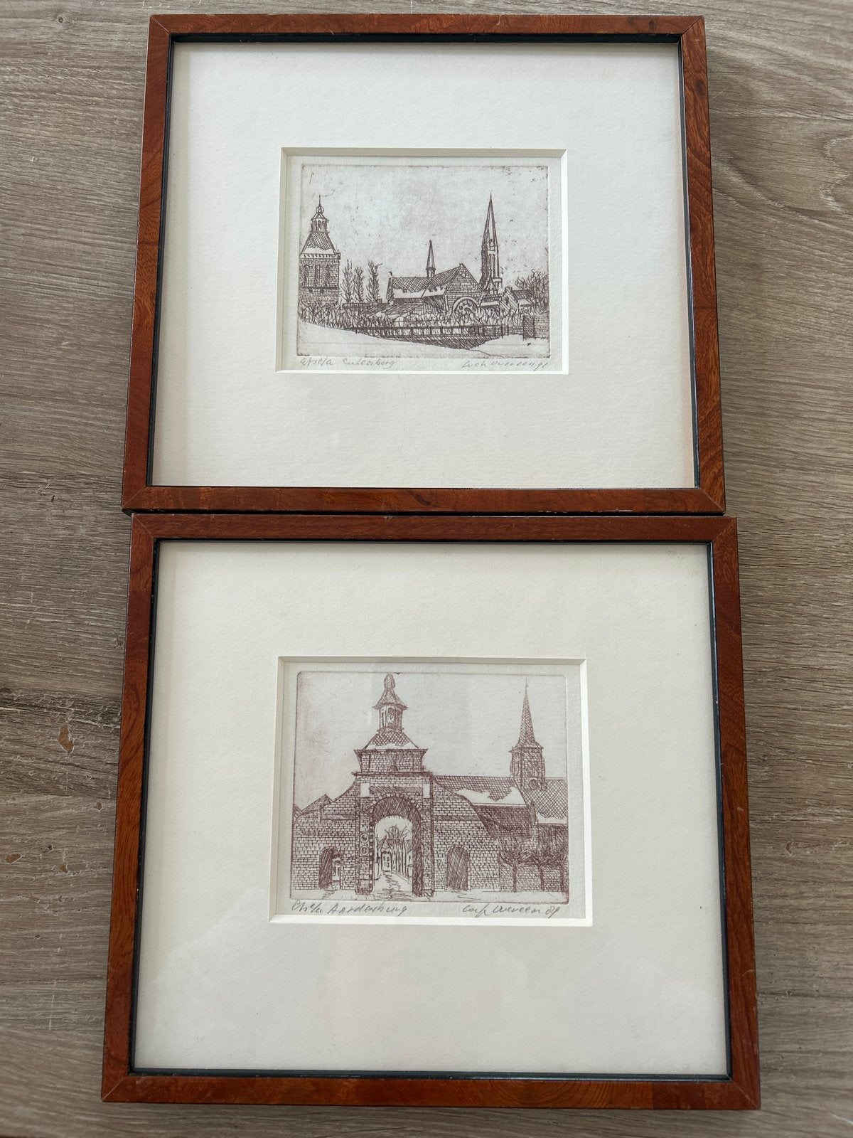 Etsen van de Poort van Hardewijk en Culemborg (1989, 1991), Antiek en Kunst, Stadsgezicht, Ophalen of Verzenden, Gesigneerd, 1950 - 1999