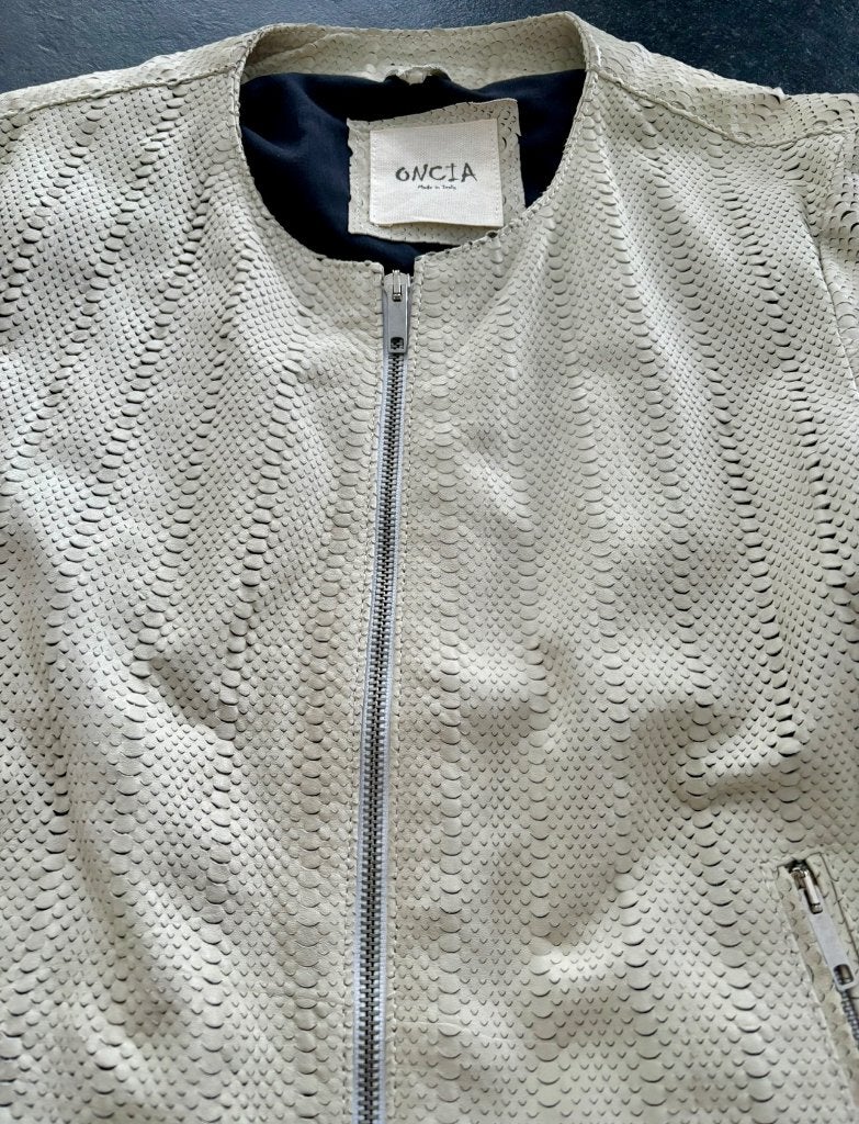 Oncia leren biker jas / jack off white maat 38/40, Maat 38/40 (M), Wit, Zo goed als nieuw, Verzenden