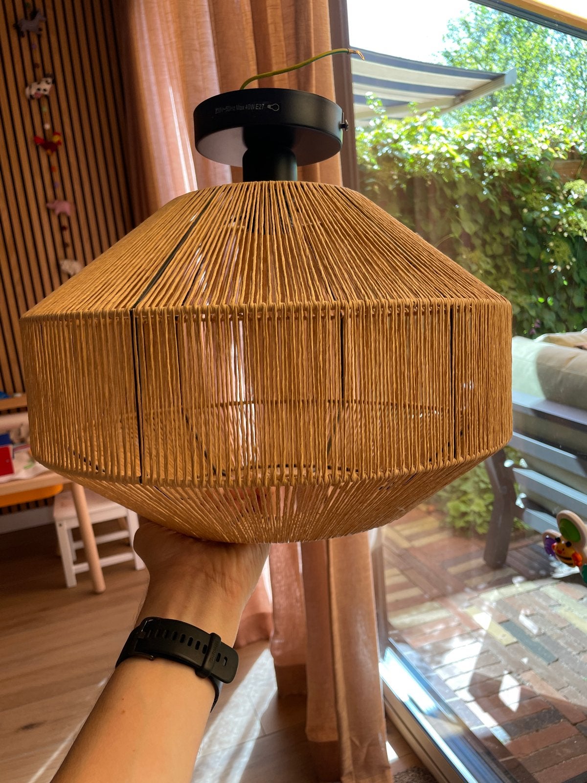 Moderne houtkleurige hanglamp - 40 cm diameter, Huis en Inrichting, Lampen | Hanglampen, Ophalen, Gebruikt