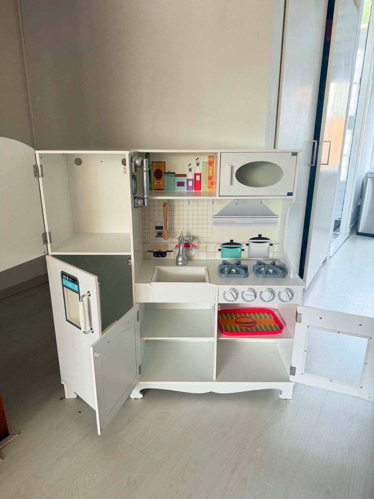 Houten Speelkeuken met Koelkast en Oven, Kinderen en Baby's, Ophalen, Zo goed als nieuw, Hout, Speelkeuken