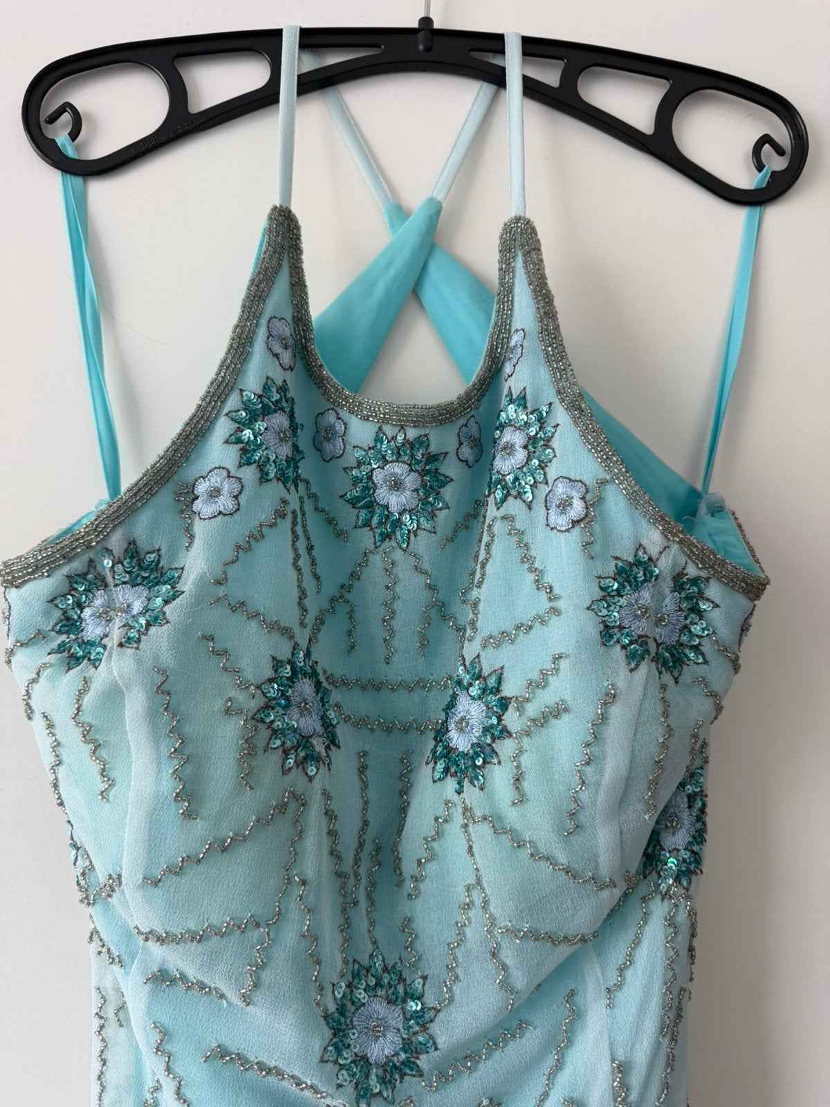 Prachtige lange gala jurk met kraaltjes en pailletten 40/42, Kleding | Dames, Jurken, Blauw, Maat 42/44 (L), Ophalen of Verzenden