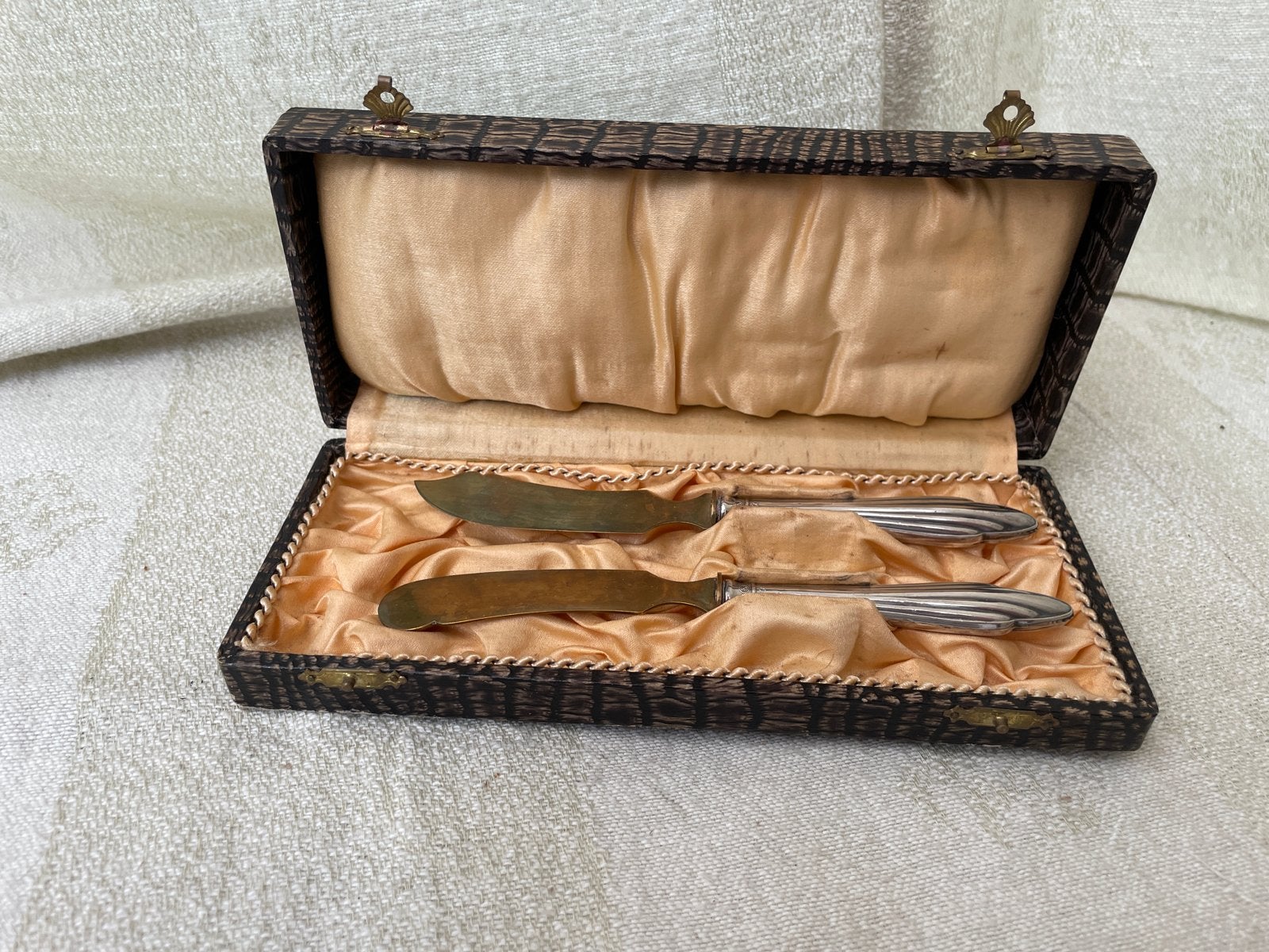 Antieke Duitse 800 Zilveren Vismessen Solingen in Cassette, Antiek en Kunst, Ophalen of Verzenden